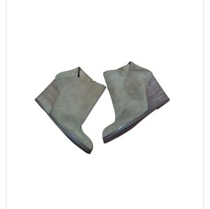 Lucky Brand Ankle Boots 8M Brown Suede Yakeena Side Zip Wedge Boho Festival Y2K